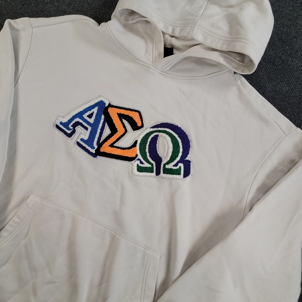 H&M Relaxed Fit Alpha Epsilon Omega Hoodie Sweatshirt Men's XL White Sweater